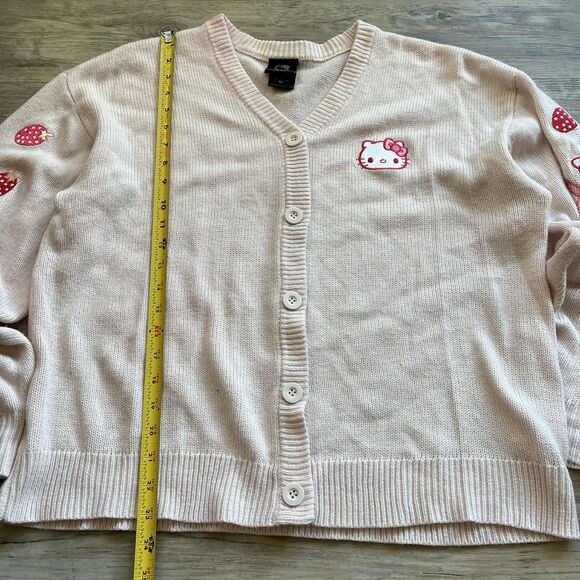 Hello Kitty Cardigan Strawberry Milk Skimmer Sweater Knit Patch Sanrio XL - Picture 8 of 10